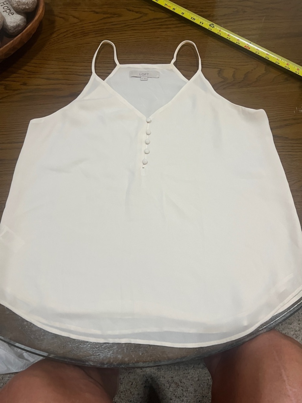 LOFT Cream V-Neck Spaghetti Strap Camisole with Covered Buttons